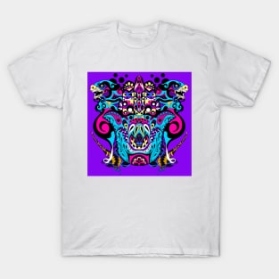 the rainbow hand of god in sutra buddha kaiju pattern art T-Shirt